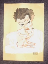 Egon Schiele (Handmade) Drawing on antique paper Signed and Sealed size 21x29.5