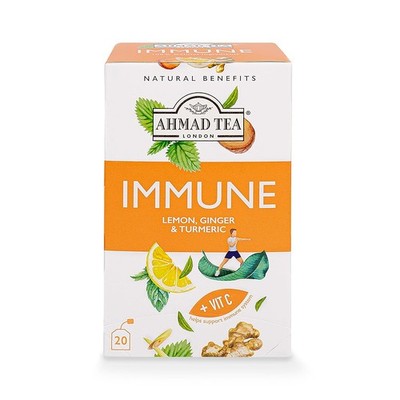 Ahmad Tea Herbal Tea, Lemon, Ginger, Turmeric, & Vitamin C 'Immune' Natural Bene