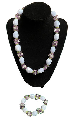 Ross Simons Lavendel Spitze Achat Amethyst Peridot Perlen Halskette und Armband