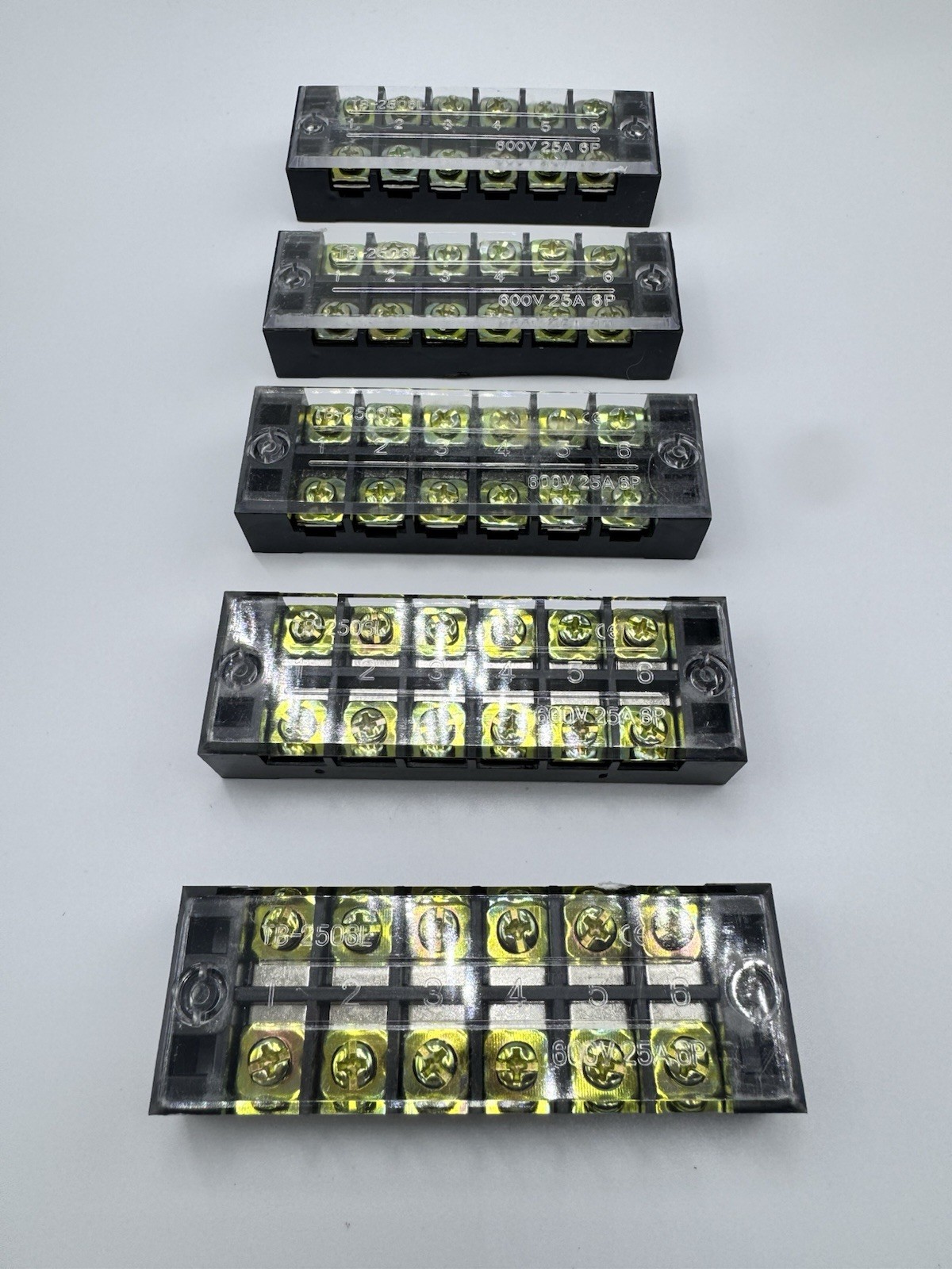 5 PCs Wire Terminal Block Strip 25AMP 6 Pole TB2506
