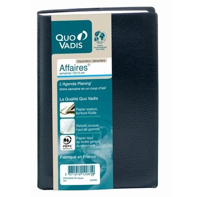 [004064Q] Quo Vadis Agenda Affaires Couv Plast Grainée noir 10 x 15 cm