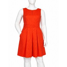 Lauren Ralph Lauren Orange Textured Fit & Flare Dress Pockets Size 16