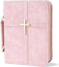 Vegan Leather Bible Cover Case, Bible Bag with Phone Pocket, NEW PINK 362