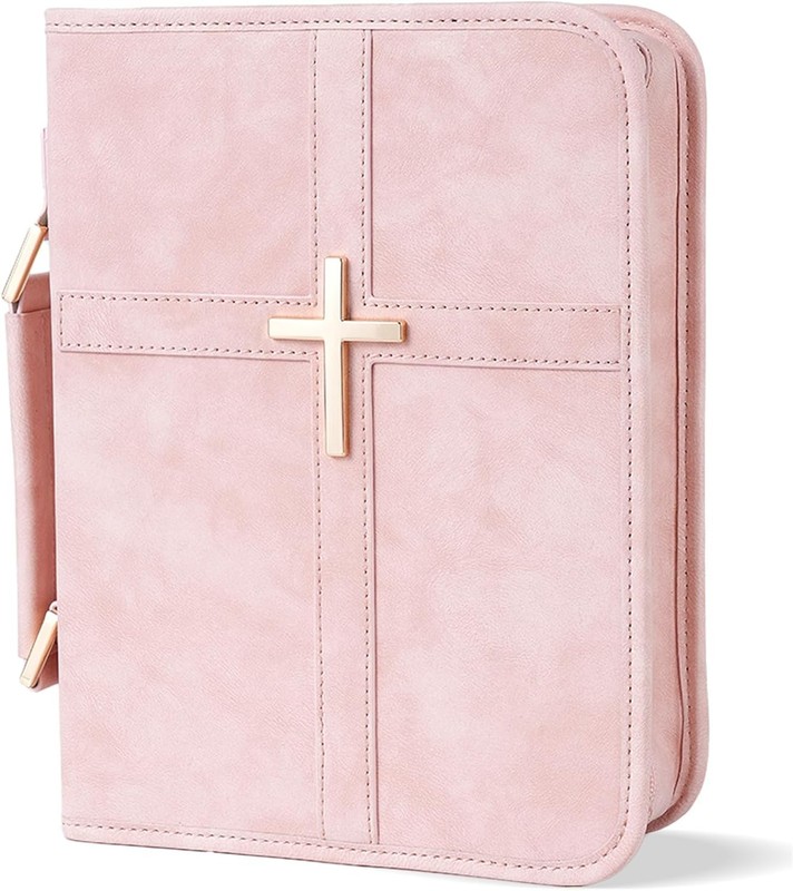 Vegan Leather Bible Cover Case, Bible Bag with Phone Pocket, NEW PINK 362