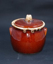 Vintage Hull Brown Drip Mini Bean Pot Oven Proof 3.5" made in USA