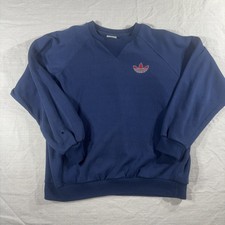 Vintage Adidas Navy Blue Crew Neck Sweatshirt Sz Medium Trefoil Embroidered Logo