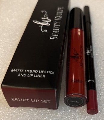 Beauty Vaulte Erupt Lip Set Liquid Matte Lipstick + Liner Natty Nat Carmin NEW