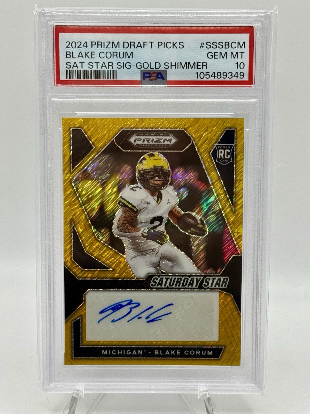 Blake Corum Panini Prizm Draft Picks Saturday Star Signatures #SSSBCM Gold Shimmer