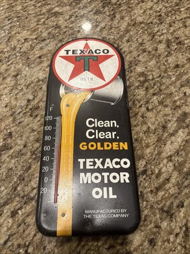 Texaco Motor Oil Clean Clear Golden Thermometer Sign 1996 R&B 16x6" VINTAGE A-1
