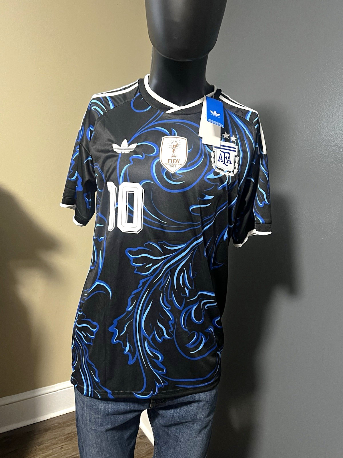 adidas Argentina Lionel Messi #10 Soccer Jersey Black/Blue/White Size L