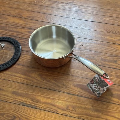 NEW La Sera 2.8 Qt. Copper Clad Saucepan 8  20cm Glass Lid Induction Compatible