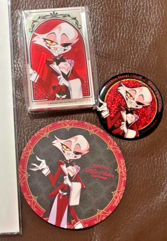 Hazbin Hotel Angel Acrylic Stand Keychain Coaster Badge Set 4