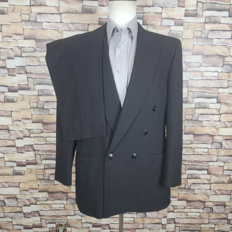 John Henry 2 Piece Suit Mens 40L 30X32 Black Double Breasted VL Peak - Image 2 of 4