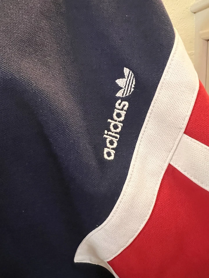 ВИНТАЖНЫЙ ADIDAS СИНИЙ И КРАСНЫЙ ТРЕК КУРТКА МОЛНИИ ПАЛЬТО РЕТРО SZ СРЕДНИЙ BSG ДОРТМУНД НАШИВКА - Изображение 3 из 4