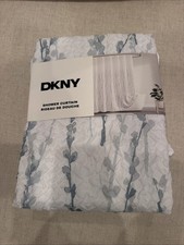DKNY Wallflower Microsculpt Shower Curtain Gray  White Floral Fabric 72" X 72"
