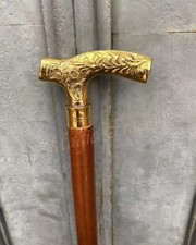 New Solid Brass Designer Golden Derby Head Handle Antique Wooden Walking Stick