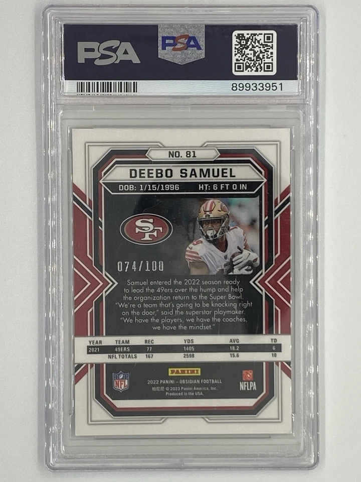 DEEBO SAMUEL 2022 Panini Obsidian Card #81, Electric Etch Purple /100, PSA 10 - Image 2 of 2