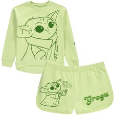 STAR WARS Girls Baby Yoda Crewneck Sweatshirt and Shorts Clothing Set- Little...