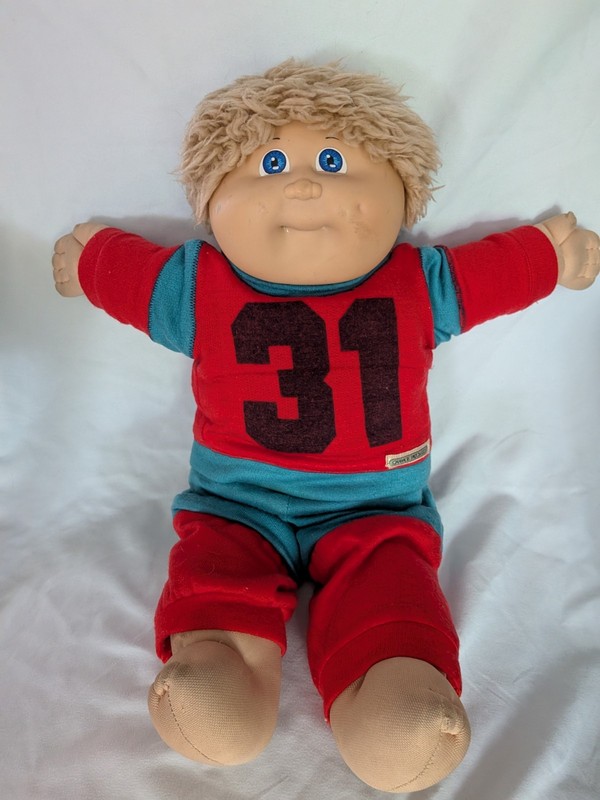 CPK Cabbage Patch Kids  Boy Doll Blonde Shag Hair Blue Eyes With Sneakers 