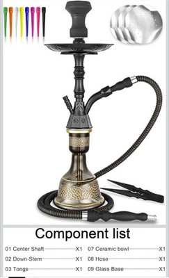 Hookah Set Zinc Alloy Stem Art Vase Include Accessories Premium Shisha Hookah...