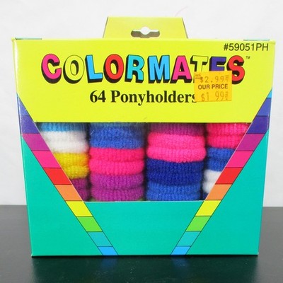 Vintage Colormates 64 Ponyholders Hair Elastics  NOS 80s 90s Retro Neon 59051P