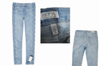 Sofia Jeans by Sofia Vergara Women s Size 2 Light Wash Skinny Jeans Braided Side