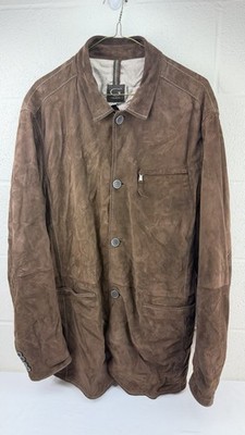 GIMO S Menswear Brown Suede Pelle Leather Shirt Jacket, Size XL
