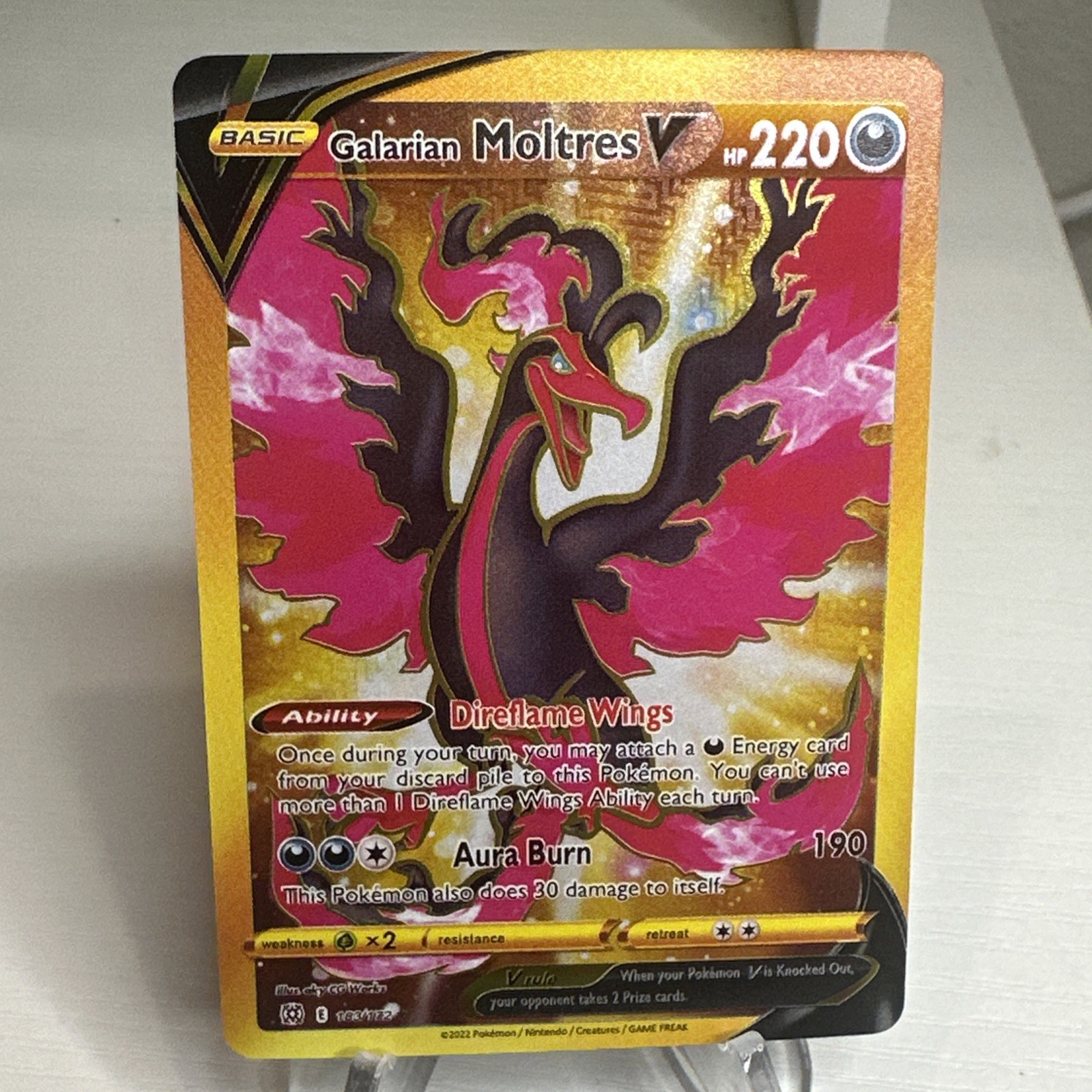 Pokemon Galarian Moltres V Brilliant Stars 183/172 Gold Holo Secret Rare NM