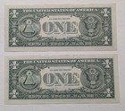 US Two One Dollar Bills, 2021, $1 Sequencial Serial Numbers, Uncirculated  — photo 2