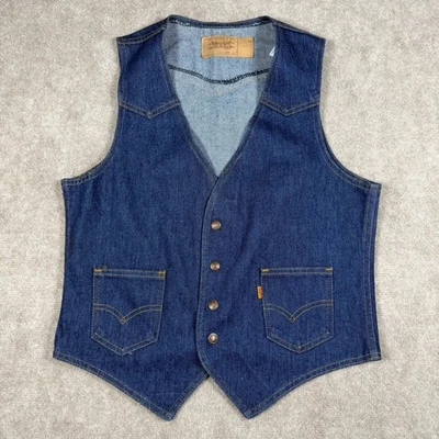 Vintage Levis Orange Tab Denim Vest Blue Western USA Made Womens Medium - Image 1 of 4