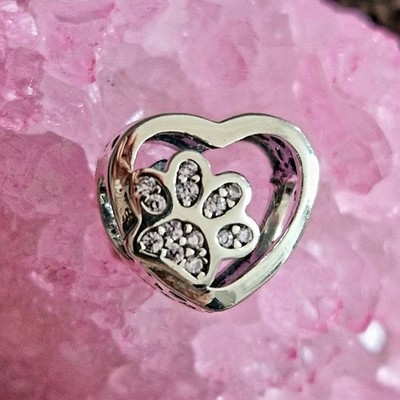 Pfotenabdrücke Katze Hund Charm 925 Sterling Silber Memorial Rosa Liebe Herz 