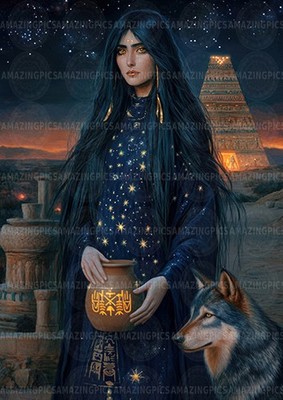 Gula Kunstdruck Mesopotamische Göttin Heilsterne Wolf alt Babylon af22