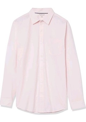 Amazon Essentials Long Sleeve Shirt Men's Pink Size Medium New Stretch Poplin