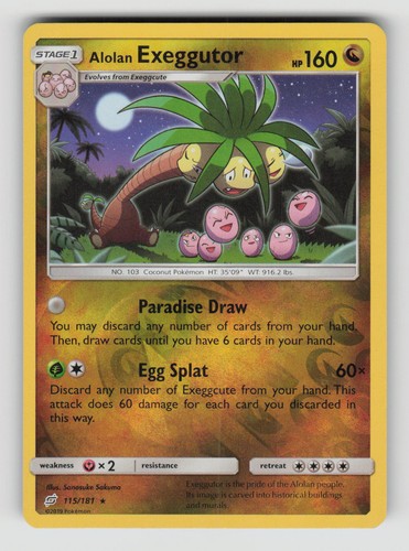 Alolan Exeggutor 115/181 Rare Team Up Pokemon Reverse Holo Lightly Played