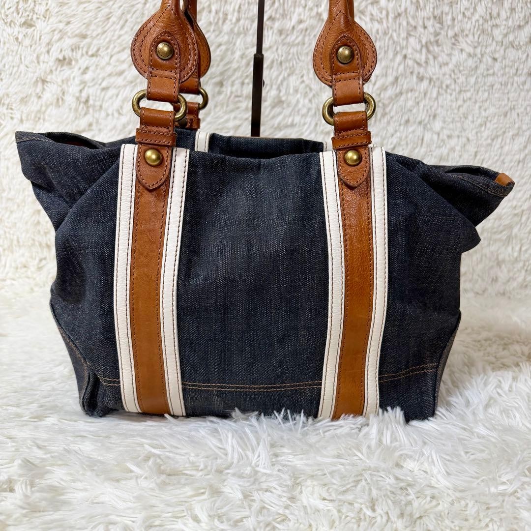 Burberry Blue Label Denim Tote Bag Navy Indigo Leather Striped Handbag New thumbnail 17