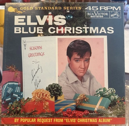 Elvis Presley Gold Standard 447-0720 Blue Christmas Wooden Stock 45 W/ Sleeve