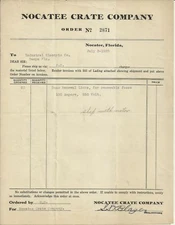 OLD VINTAGE NOCATEE CRATE COMPANY NOCATEE FLORIDA 1930 PURCHASE ORDER FORM