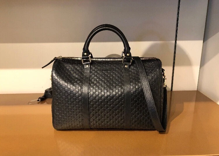 Gucci Microguccissima GG Black Leather Embossed Boston Bag