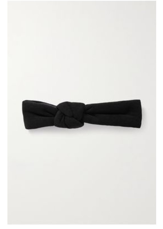 NEW $350 SAINT LAURENT BLACK TERRY FRONT KNOTTED CHIC HEADBAND LINED IN SILK