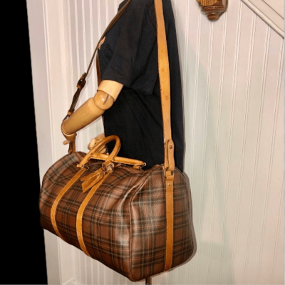 RALPH LAUREN Brown Green Tartan Plaid Boston Duffle Travel Tote