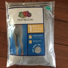 New Mens Grey Fruit Of The Loom Thermal Bottom. Size XL Moisture Wicking