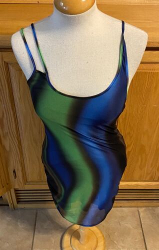 NWT Women's Motel RANTI BODYCON DRESS IN SOLARIZED GREEN AND BLUE Medium Cute - Picture 1 of 11