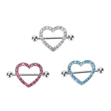 Rose Gold Silver Pink Blue Rhinestone Heart Nipple Ring Body Jewelry Barbell 1-4