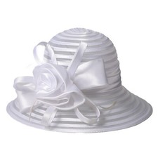 White Wide Brim Sun Hats For Women Lady Floppy Cap Elegant Flower Church Fedoras