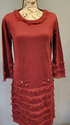 Karl Lagerfeld Paris Size S Sweater Dress GMCable / Burgundy/Fringe Detail