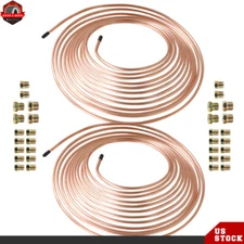 2PC Copper Nickel Brake Line Tubing Kit 3/16 OD 25 Foot Coil Roll w/ 32 Fitting