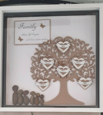 10x10 Handmade personalised family tree pebble art people box - Main Image