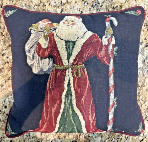 Vintage Tapestry Santa Claus Toys Christmas Throw Needle Point Pillow 16 x 15
