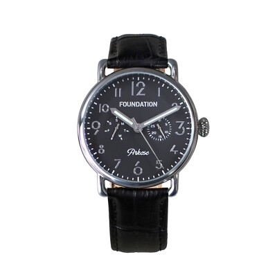 Foundation Arkose 40MM Watch Black Face Black Leather Day and Date Mens