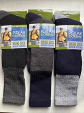 Polar Extreme Hiking Socks Lot 3 Pair Anti microbial Padding Shoe Sz 6-12 Men’s